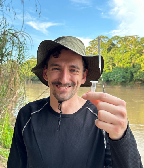 Maximilian Gantz taking samples at the Las Piedras river